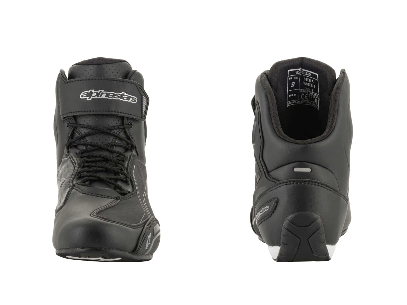 Front and back of the Alpinestars Faster 3 in Black/Black